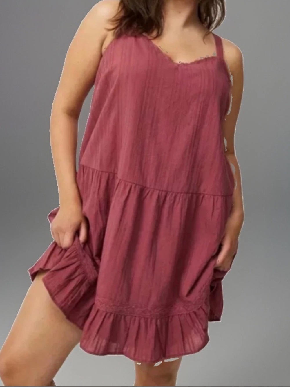 Torrid Drop Waist Plum Mauve Maroon Mini Dress Size 3(3X) Ruffle Spaghetti Strap